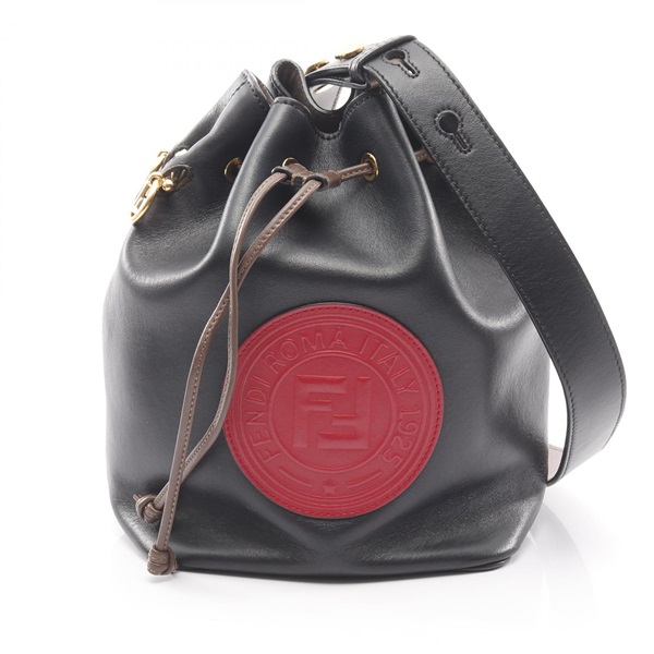 FENDI Montresor Drawstring Shoulder Crossbody Bag 8BT298 leather Black Red Used