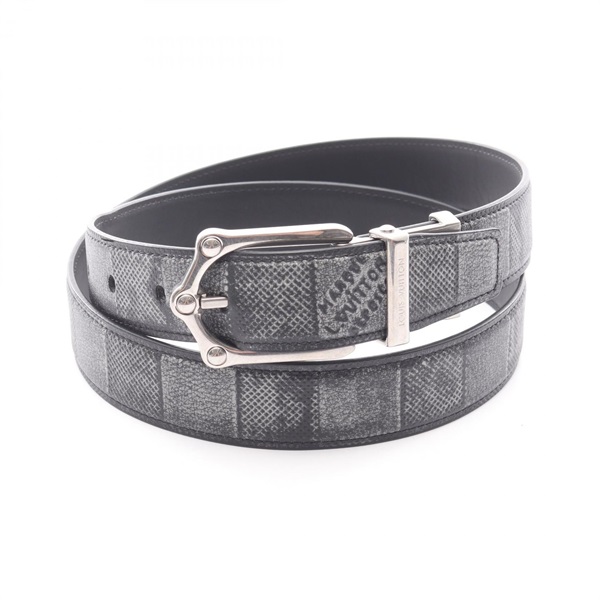 LOUIS VUITTON LV Frog Reversible Belt Damier Belt leather Gray Used mens