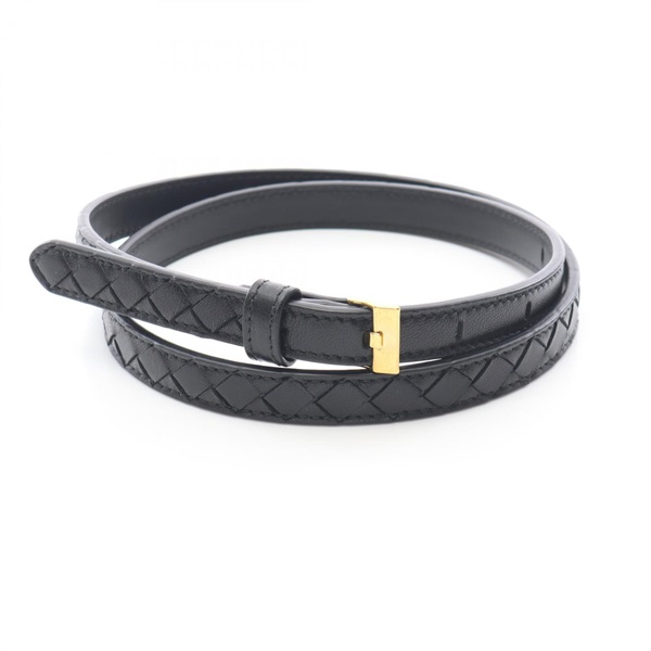 BOTTEGA VENETA Intrecciato Belt leather Black Used Women