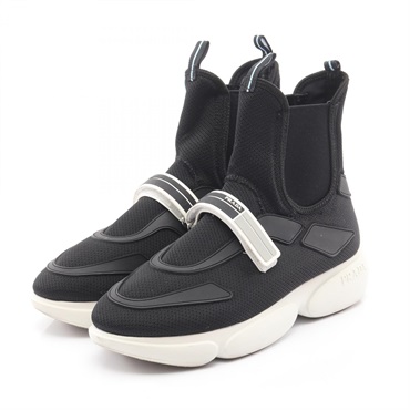 PRADA Sneakers High-top Anckle Shoes #38 1/2 Fabric Black Used Women