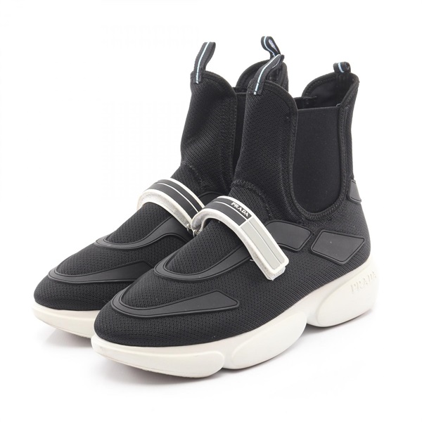 PRADA Sneakers High-top Anckle Shoes #38 1/2 Fabric Black Used Women