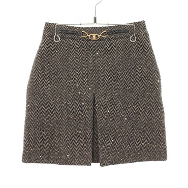 CELINE Herringbone Tweed Sequins Skirt 2J121235G wool Black Used Women #34
