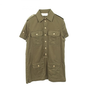 CELINE Triomphe button military pocket shirt Dress 2Z488106K cotton Khaki #38