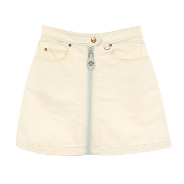 LOUIS VUITTON Zip-up Bleached finish Mini Skirt #36 cotton White Used Women LV