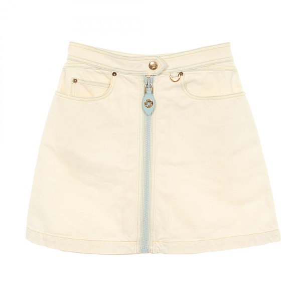 LOUIS VUITTON Zip-up Bleached finish Mini Skirt #36 cotton White Used Women LV