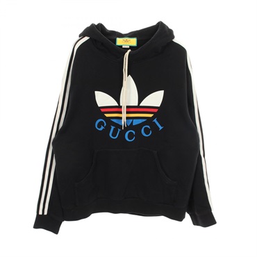 GUCCI adidas Hoodie Sweatshirt Long sleeves cotton Black Multicolor Used size XL