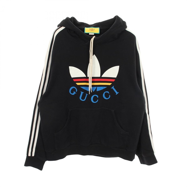GUCCI adidas Hoodie Sweatshirt Long sleeves cotton Black Multicolor Used size XL