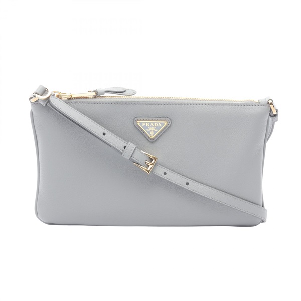 PRADA SOFT GRAIN Triangle logo Shoulder Handbag 1BC238 leather Blue Women