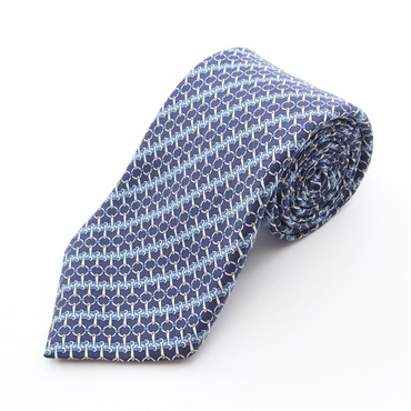HERMES Horsebit Pattern Business Tie silk soie Navy White White Used mens