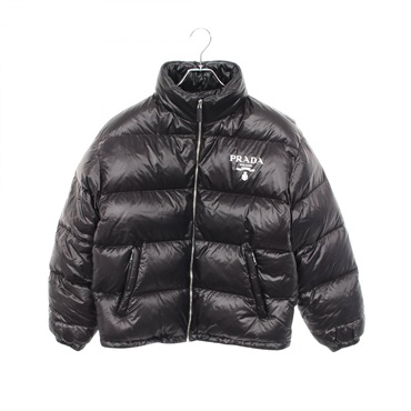 PRADA Logo print hooded Down jacket SGC089 polyamide Black #S Used mens