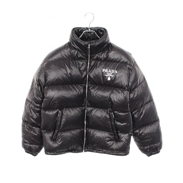 PRADA Logo print hooded Down jacket SGC089 polyamide Black #S Used mens