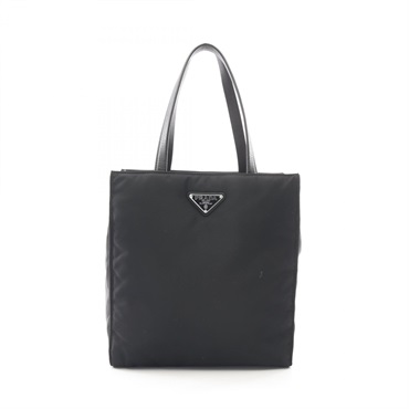 PRADA Re-Nylon Triangle logo Tote Handbag 1BG426 leather Black Used Women