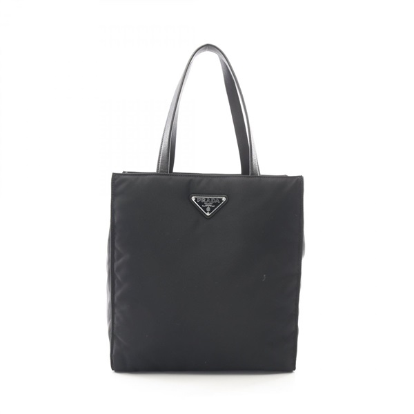 PRADA Re-Nylon Triangle logo Tote Handbag 1BG426 leather Black Used Women