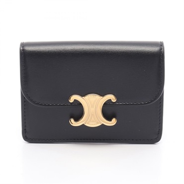 CELINE Triomphe Card Case 10I583DPV.38NO leather Black Used Women