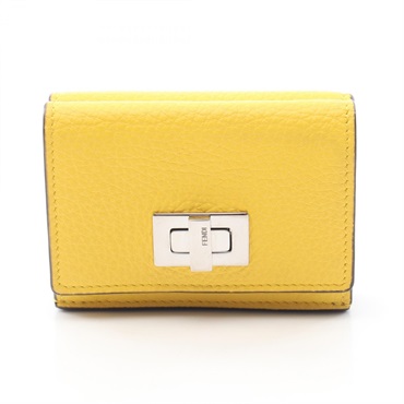 FENDI PEEKABOO Tri-fold Wallet Purse 8M0426 leather Yellow SHW Used Women