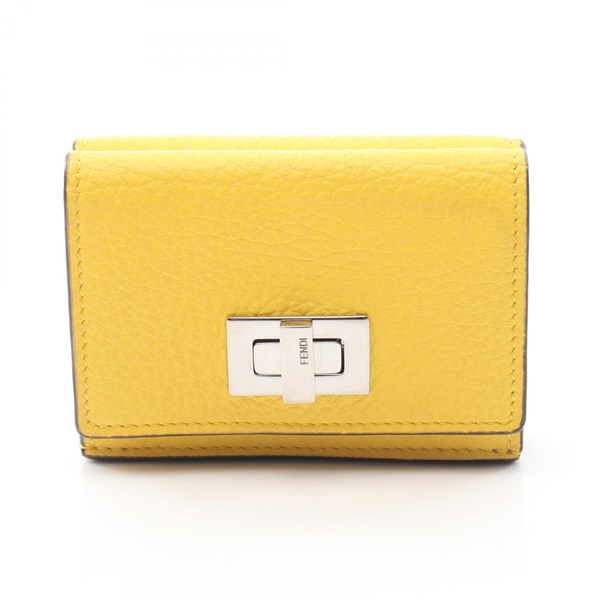 FENDI PEEKABOO Tri-fold Wallet Purse 8M0426 leather Yellow SHW Used Women