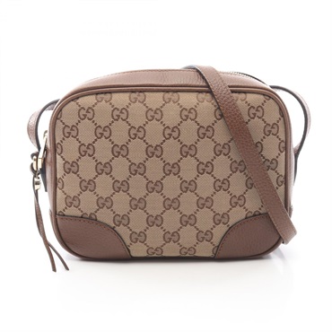 GUCCI Brie Shoulder Bag 449413 canvas leather Beige Brown Used Women