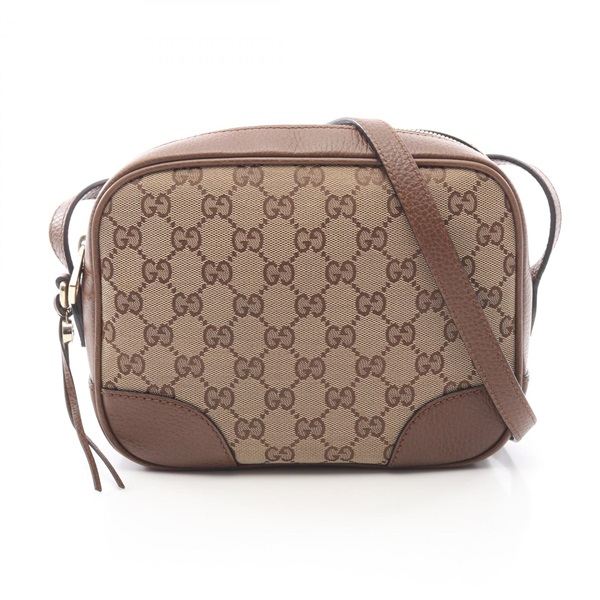 GUCCI Brie Shoulder Bag 449413 canvas leather Beige Brown Used Women