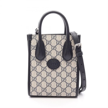 GUCCI Interlocking G Mini Tote Bag 2WAY Handbag 671623 canvas leather Beige Used