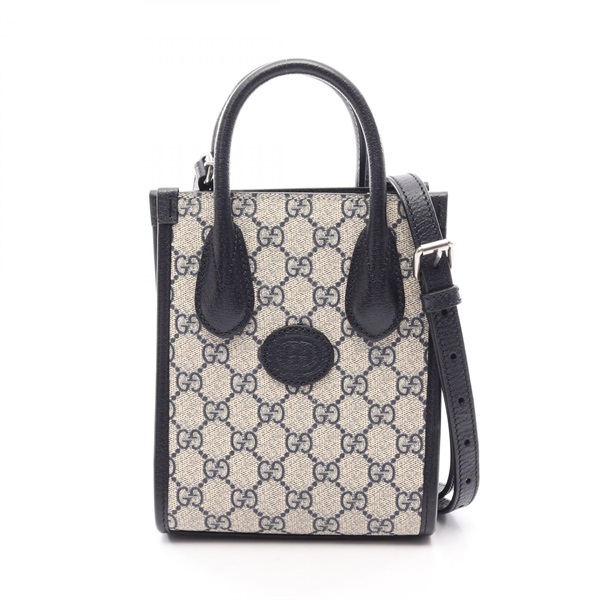 GUCCI Interlocking G Mini Tote Bag 2WAY Handbag 671623 canvas leather Beige Used