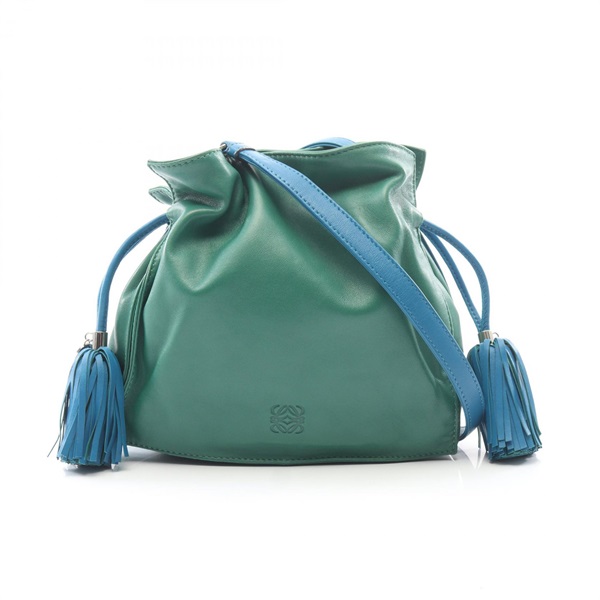 LOEWE Flamenco 22 Tassels Drawstring Shoulder Crossbody Bag leather Green Used