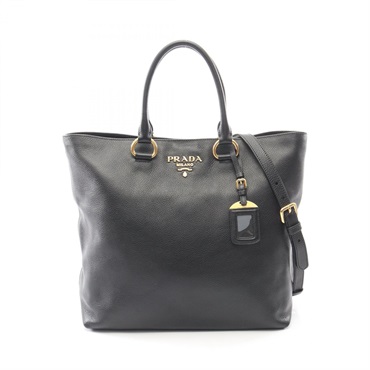 PRADA VITELLO PHENIX 2WAY Tote Crossbody Handbag 1BG865 leather Black Used