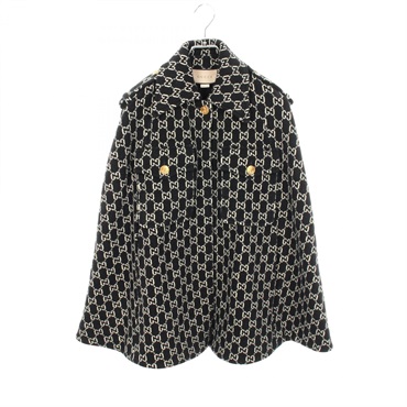 GUCCI GG Jacquard Cape Poncho Jacket Coat 650533 wool Black White Used size XS