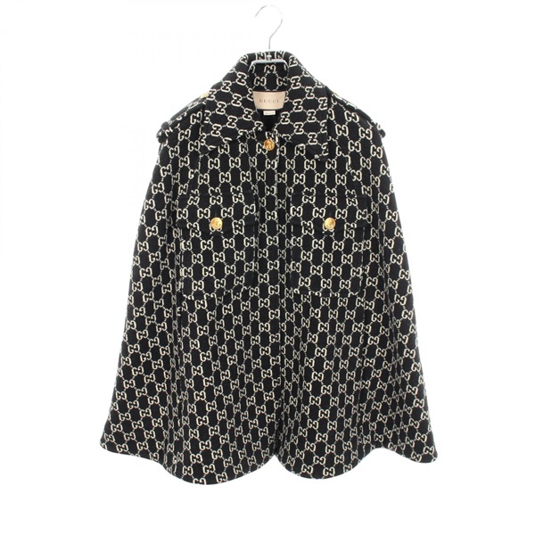 GUCCI GG Jacquard Cape Poncho Jacket Coat 650533 wool Black White Used size XS