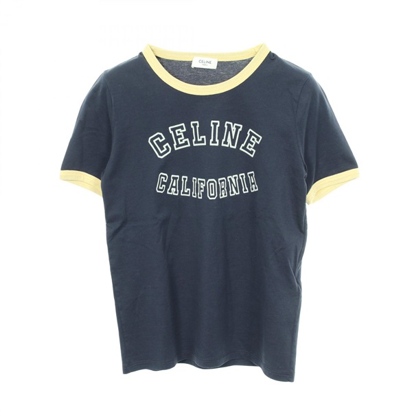 CELINE 70's California Flock Logo T-shirt cotton Navy Yellow #XS Used