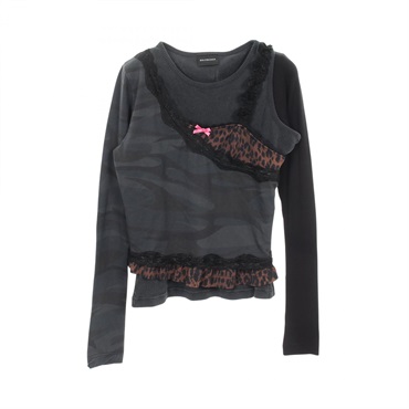 BALENCIAGA Camouflage Leopard Print Long Sleeve T-shirt cotton Gray Brown #XS