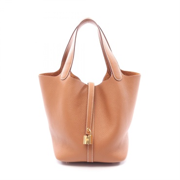 HERMES Picotin Lock MM tote bucket Handbag Z Taurillon Clemence Gold Used GHW