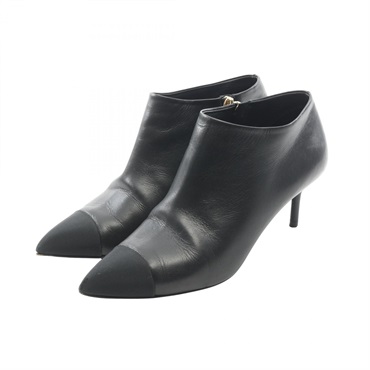 CHANEL COCO Booties Shoes G31986 leather Grosgrain Black Used Women #36 1/2C