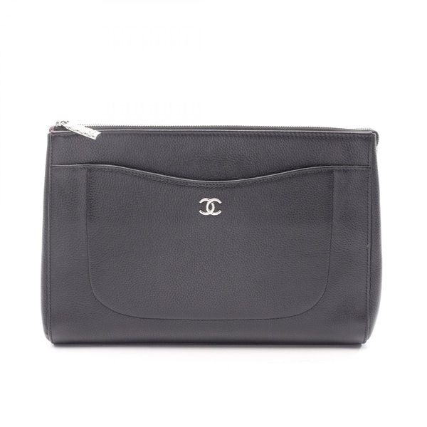 CHANEL COCO Mark business clutch bag leather Black SHW Women