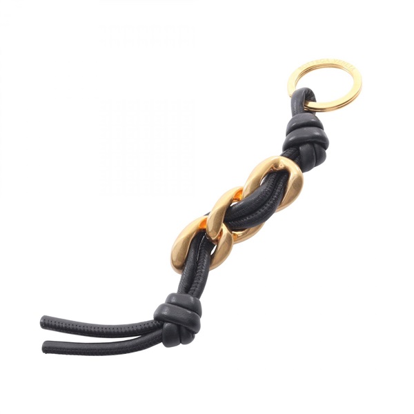 BOTTEGA VENETA Knot Key ring 666884 leather Gold Plated Black Gold Used BV