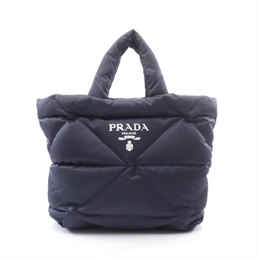 PRADA Triangle logo Re-Nylon Tote Handbag 2VG082 Navy SHW Used Women