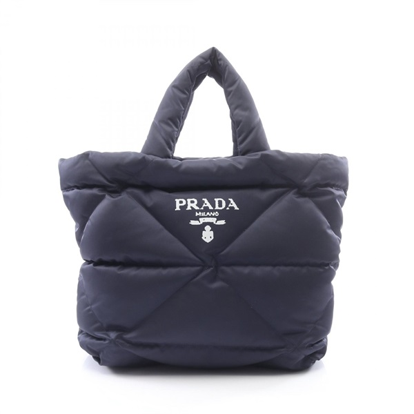 PRADA Triangle logo Re-Nylon Tote Handbag 2VG082 Navy SHW Used Women