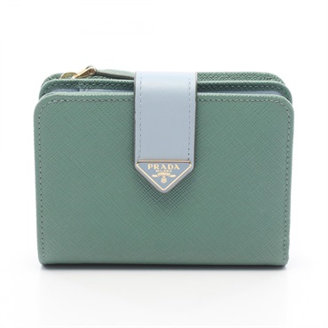 PRADA SAFFIANO TAB Bi-fold wallet 1ML018 leather Green Blue Used Women