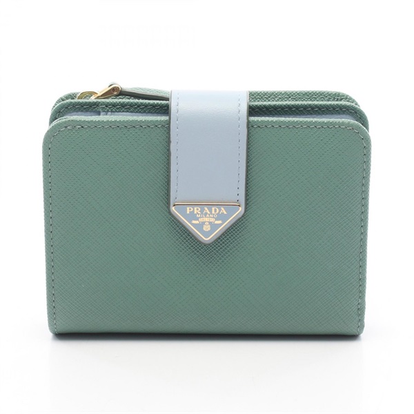 PRADA SAFFIANO TAB Bi-fold wallet 1ML018 leather Green Blue Used Women
