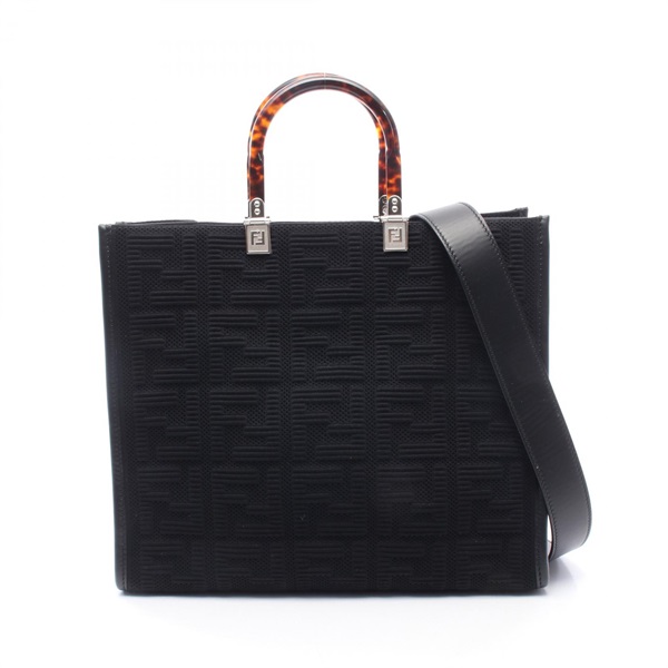 FENDI SUNSHINE MEDIUM 2WAY Shoulder Tote Bag 8BH386 canvas leather Black Used