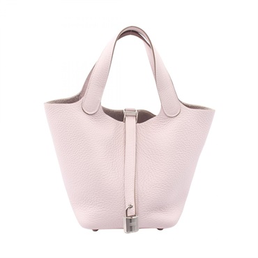 HERMES Picotin Lock PM Tote Handbag Clemence leather Pink Mauve Pale SHW Used W