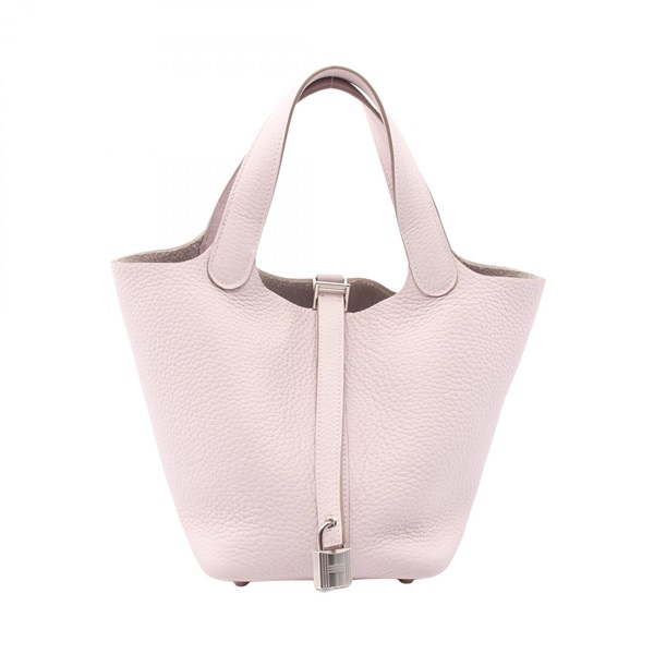 HERMES Picotin Lock PM Tote Handbag Clemence leather Pink Mauve Pale SHW Used W