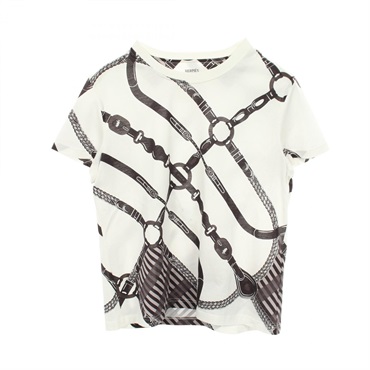HERMES Coaching Remix Short sleeve T-shirt #38 5E4628DE cotton White Brown