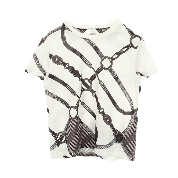 HERMES Coaching Remix Short sleeve T-shirt #38 5E4628DE cotton White Brown