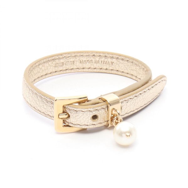 Miu Miu Bracelet Bangle 18cm leather Artificial pearl White Used Women