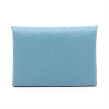 HERMES Calvi duo coin purse wallet B Epsom leather New Blue Jean Used Women SHW