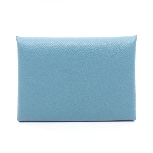 HERMES Calvi duo coin purse wallet B Epsom leather New Blue Jean Used Women SHW