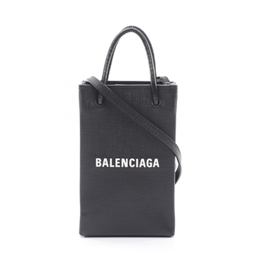 BALENCIAGA Mini Phone Holder Crossbody Shoulder Bag 528655 leather Black Used