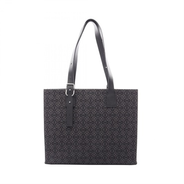 LOEWE Buckle Horizontal Anagram Tote Shoulder Bag canvas leather Black Gray Used