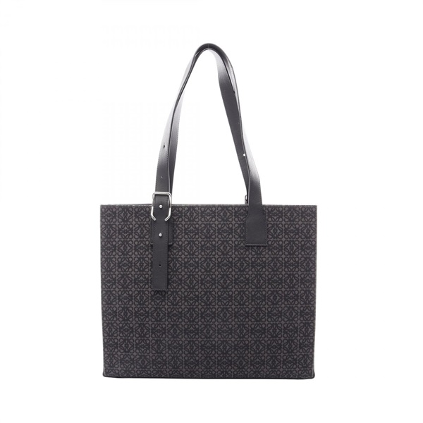 LOEWE Buckle Horizontal Anagram Tote Shoulder Bag canvas leather Black Gray Used