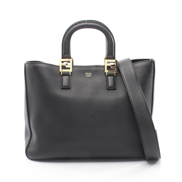 FENDI FF Tote Medium Selleria 2WAY Tote Bag 8BH368 leather Black Used Women